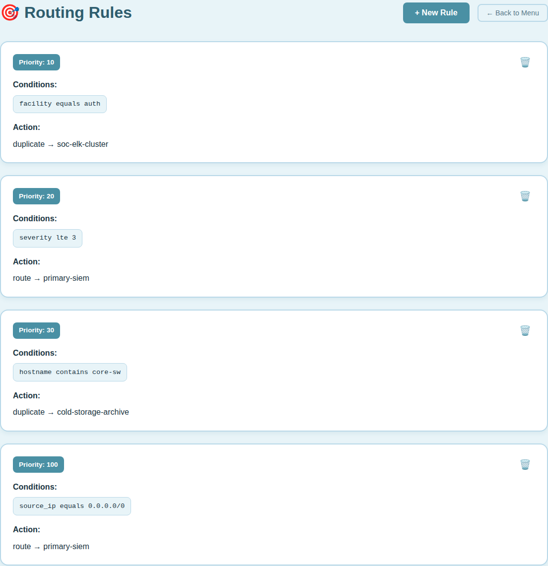 Echo Base routing rules with priority-ordered conditions and actions